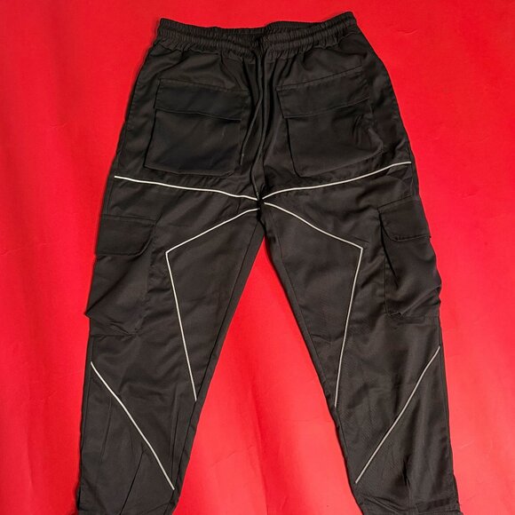 Harajuku-Inspired Black Street Style Pants – Reflective Detail, Men’s Size S - Picture 6 of 11